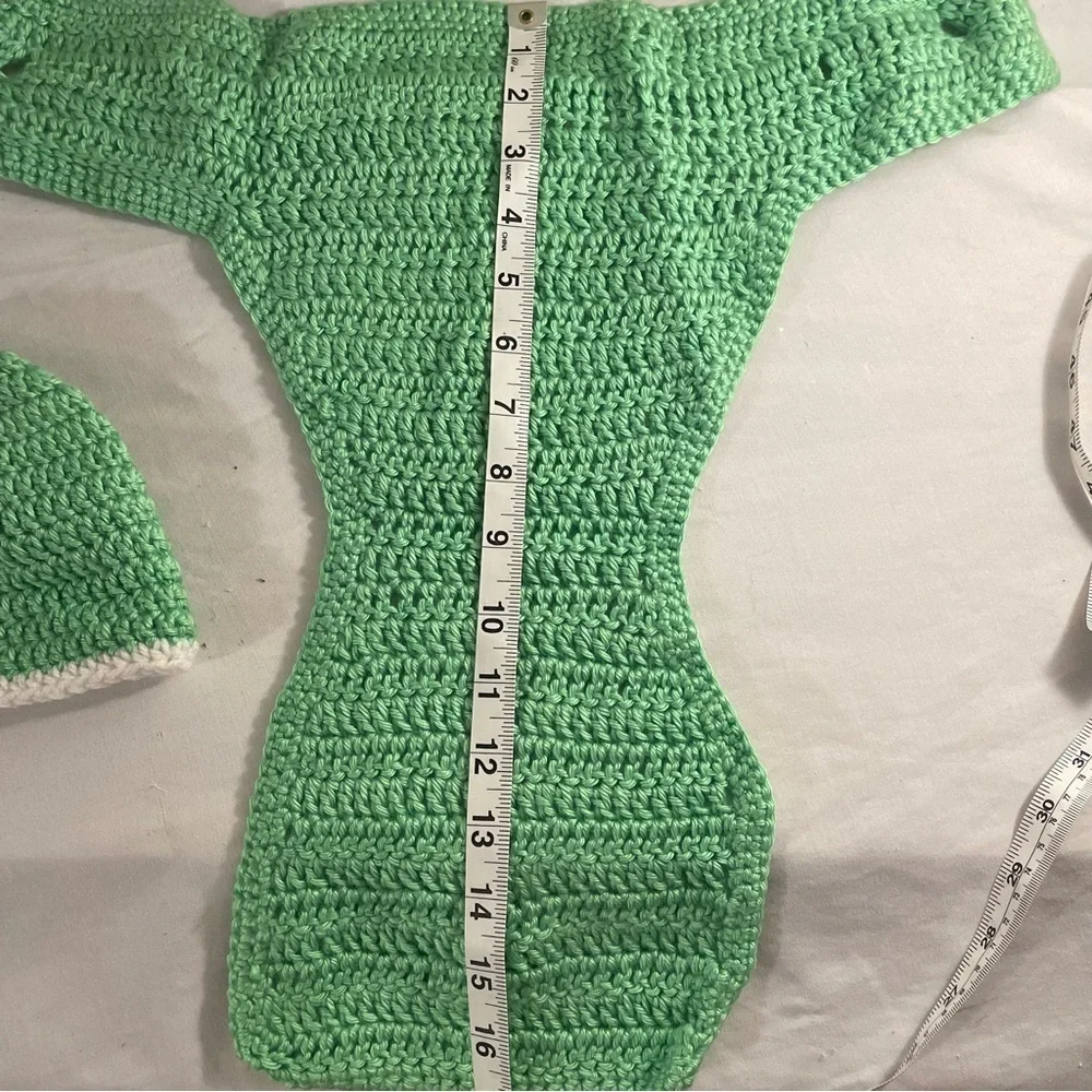 NWOT Hand Crocheted Green Beanie and Diaper Cover 3-6 Month